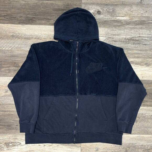 Nike Sportswear Navy Blue Mens XL Colorblock Swoosh Zip Up‎ Soft Fleece Hoodie - Picture 1 of 10